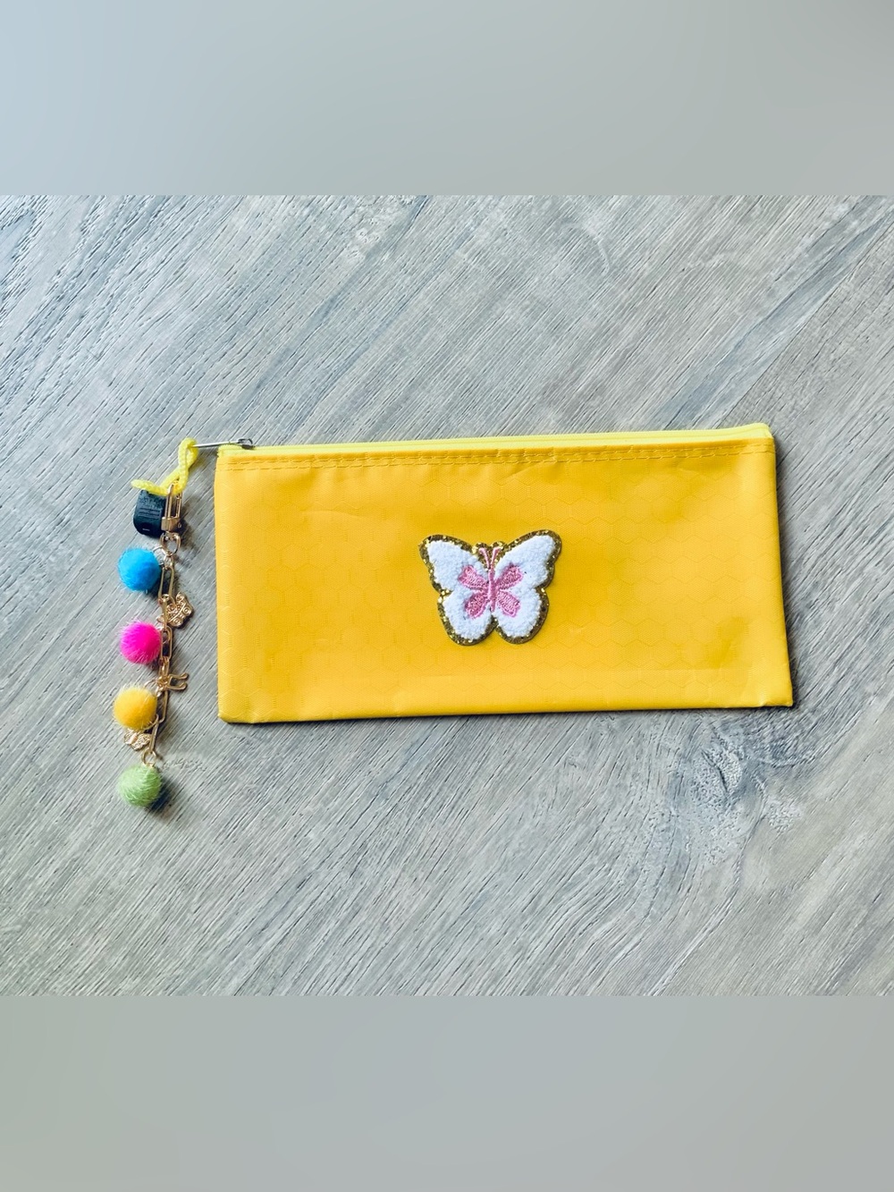 New☀️ Yellow Butterfly Zip Pouch w/ Bag Charm